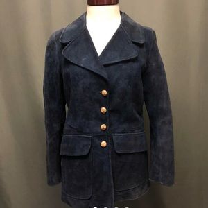 Vintage navy blue 70s leather jacket boho jacket 70s suede coat